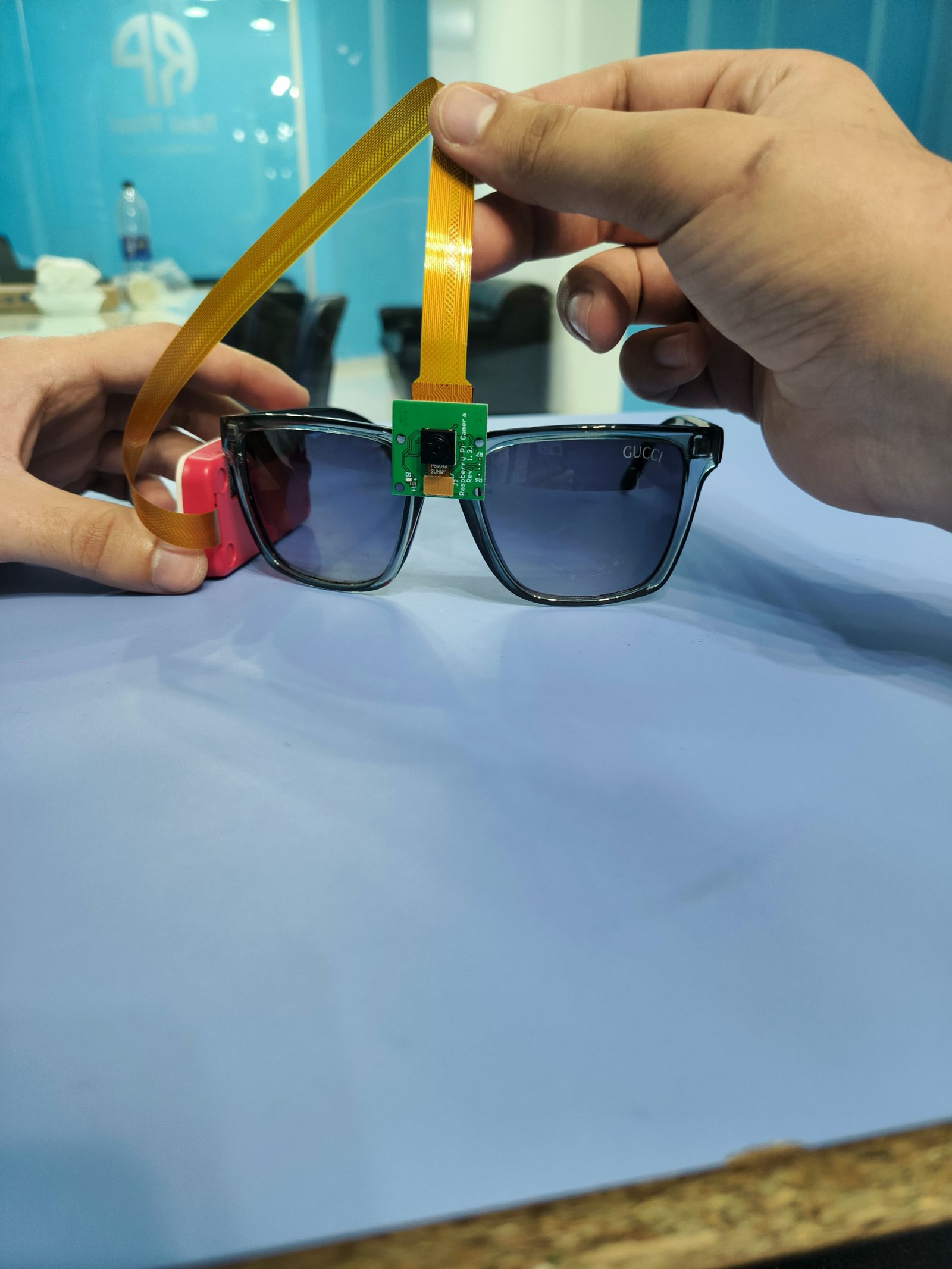 Blind user wearing Nura Glasses outdoors